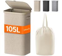 Grande bassine de lavage 105 L, haute, pliable, beige, en plastique