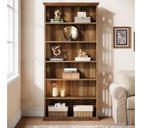 Grande bibliothèque de 6 étages - Bibliothèque autoportante - 190x80x30 cm - Avec des compartiments de rangement - En bois et panneaux de particules, design rétro - Marron