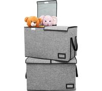 Grande boîte à jouets - 2 pièces - 63 x 33 x 40 cm - Mallette à jouets pliable avec couvercle - Gris