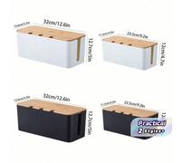 Grande boîte de gestion des câbles - Organisateur et cache de style bois pour les fils de télévision, ordinateur, hub USB et barre d'alimentation sous le bureau - Matériau ABS trompette blanche,médium