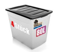 Grande boîte de rangement BigDean 4x 80 litres avec couvercle, gamme économique. Boîte en plastique avec couvercle
