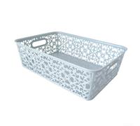 Grande boîte de rangement empilable en plastique creux avec couvercle, bac de rangement ventilé en polypropylène pour vêtements, jouets, cosmétiques, rose, bleu, violet, chambre à coucher (bleu)