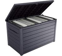 Grande boîte de rangement pour le jardin, d'une capacité impressionnante de 870 litres, offrant un espace de stockage sec et aéré pour de nombreux outils de jardin (couleur anthracite)