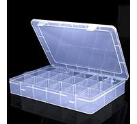 Grande boîte de rangement transparente à 18 compartiments avec séparateurs amovibles pour bijoux, perles, compartiment en plastique pour boîte à outils (taille 25,4 x 19,6 x 4,3 cm)