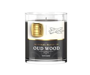 Grande bougie Oud Candle - Bougie cadeau bio et végétalienne avec couvercle - Parfum oud, rose, bambou et eucalyptus - 280 g/60 h - Parfum relaxation, aromathérapie et bien-être
