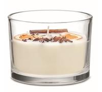 Grande bougie parfumée à la cannelle au citron en verre réutilisable avec fleurs et fruits séchés, durée de combustion de 50 heures, parfum d'ambiance, cire à base végétale, Noël, 300 g