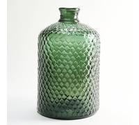 Grande Bouteille en Verre recy vec Motif Flocon en Relief - Verseuse Artisanale en Verre de Style méditerranéen pour décoration de Maison comme Vase (Vert Olive)