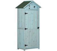 Grande cabane de jardin avec toit à deux pans et porte - Armoire robuste pour outils avec étagères, 77x54,2x179 cm, bleu clair et vert