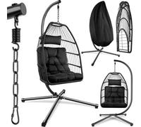 Grande chaise suspendue d'extérieur et d'intérieur avec support inclus - Jusqu'à 160 kg - Avec housse de protection - Noir
