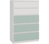 Grande commode à 5 tiroirs MALWA M5 ARTESO – Blanc avec motifs verticaux couleur menthe | Couleur : blanc/menthe