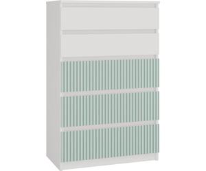 Grande commode à 5 tiroirs MALWA M5 ARTESO – Blanc avec motifs verticaux couleur menthe | Couleur : blanc/menthe