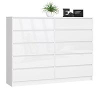 Grande Commode pour le salon AKORD K160 Blanche 160 cm 10 tiroirs façade Blanche Brillante 160x40x121 cm
