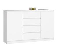 Grande Commode pour le salon AKORD K160 Blanche 160 cm 2 portes 4 tiroirs façade Blanche 4 étagères 160x40x99 cm