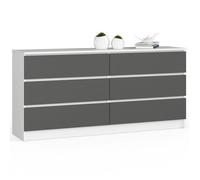 Grande Commode pour le salon AKORD K160 Blanche 160 cm 6 tiroirs façade Gris Graphite 160x40x77 cm