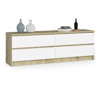 Grande Commode pour le salon AKORD K160 Chêne Artisan 160 cm 4 tiroirs façade Blanche 160x40x55 cm