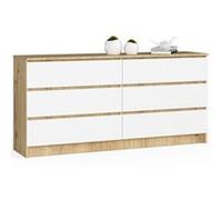 Grande Commode pour le salon AKORD K160 Chêne Artisan 160 cm 6 tiroirs façade Blanche 160x40x77 cm Chêne Artisan / Blanc G