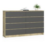 Grande Commode pour le salon AKORD K160 Chêne Artisan 160 cm 8 tiroirs façade Gris Graphite 160x40x99 cm