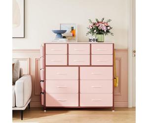 Grande Commode Scandinave,12 Tiroirs pour Chambre Rose