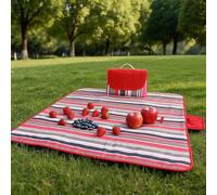 Grande couverture de pique-nique imperméable pour 4 à 6 personnes - 200 x 145 cm - Pliable - Portable - Tissu Oxford - Base antidérapante - Pour parc, concerts, voyages - Rayures rouges