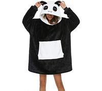 Grande couverture-sweat en flanelle, unie, noire avec motif panda