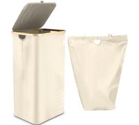 Grande cuvette de lavage 100 L avec poignée en bambou et compartiment intérieur, couleur beige