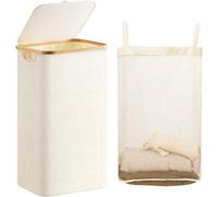 Grande cuvette en bambou avec couvercle, capacité de 100 litres, couleur crème, avec sac intérieur amovible, pour la salle de bains, la chambre, la maison de vacances, les cabines de lavage