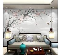 Grande décoration murale en soie Motif fleurs de cerisier Style chinois 360 x 230 cm