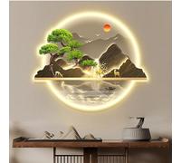 Grande décoration Murale LED 3D en métal Noir, Peinture Zen en métal, Sculpture Moderne 3D décorative pour Salon, Couloir et escaliers (50 x 60 cm)