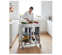 Grande desserte de cuisine MALMÖ INOX, Élégance inox, capacité XXL et mobilité professionnelle, DON HIERRO.