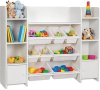 Grande étagère pour enfants Relaxdays, 8 bacs, 14 compartiments, H x l x P : 94 x 139 x 30 cm, étagère à jouets pour enfants, rangement et organisation, blanche