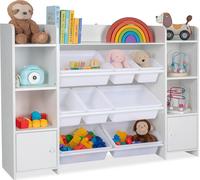 Grande étagère pour enfants Relaxdays, 8 bacs, nombreux compartiments, H x l x P : 94 x 139 x 30 cm, étagère à jouets pour enfants, espace de rangement, blanche