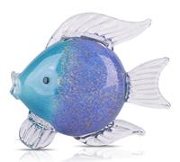 Grande figurine de poisson en verre soufflé à la main - Statue et sculpture de poisson - Décoration d'intérieur - Presse-papier en verre de mer tropicale de Murano pour bureau, aquarium côtier