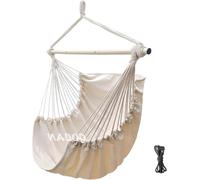 Grande hamac - Fauteuil berçant en coton - Pour se détendre en extérieur - Avec une barre de support en métal - 110 x 150 cm - Beige