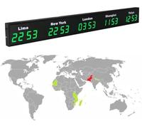 Grande Horloge Mondiale Numérique LED, 4/5 Fuseaux Horaires, Murale, Idéale pour Hôtels Et Multinationales, Verte. Green 5city