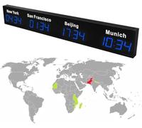 Grande Horloge Mondiale Numérique LED, 4/5 Fuseaux Horaires, Murale, Idéale pour Hôtels Et Multinationales, Verte. Blue 4city