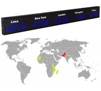Grande Horloge Mondiale Numérique LED, 4/5 Fuseaux Horaires, Murale, Idéale pour Hôtels Et Multinationales, Verte. Blue 5city