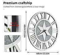 Grande horloge murale à miroir - Horloge murale ronde de 60 cm - Horloge squelette avec chiffres romains - Verre à facettes - Fonctionnement silencieux - Décoration moderne pour salon