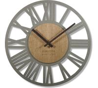 Grande horloge murale Adulto 50 cm de diamètre LOFT rétro en bois de chêne sans tic-tac Salon (gris/chêne) …