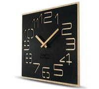 Grande horloge murale aspect bois Chiffres en bois ECO, carrée Silence, salon, chambre à coucher , Fabriquée en UE (noir, 40 cm)