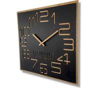 Grande horloge murale aspect bois Chiffres en bois ECO, carrée Silence, salon, chambre à coucher, fabriquée en UE (noir, 60 cm)