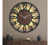 Grande horloge murale avec lampe de chevet – Horloge métallique de 80 cm avec tic-tac stylisé, éclairage LED dans l'obscurité, aspect bois vintage pour le salon, le loft, le bureau, la chambre à couch