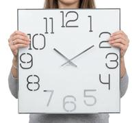 Grande Horloge Murale carrée numerique Digit 50 cm de diamètre, sans Bruit de tic-tac Moderne, Design en Verre Acrylique et Miroir Acrylique, Salon, Chambre à Coucher Blanche (Blanc)