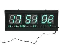 Grande horloge murale/de bureau numérique à LED, 220V, 48×19 cm, chiffres verts, heure/température/date/jour de la semaine, variateur automatique, silencieuse