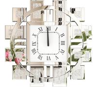 Grande horloge murale - Horloge décorative à quartz - Cristal avec incrustations de diamant - Mouvement silencieux - Design géométrique moderne - 60 cm - Argent