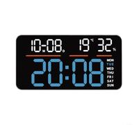 Grande horloge murale LED 26 x 13,5 cm - Horloge numérique avec calendrier, 2 réveils, température, humidité et compte à rebours, pour la maison, le bureau et la salle de sport (Bleu)