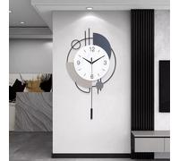 Grande horloge murale métallique avec pendule, silencieuse (sans tic-tac), 16 x 26,5 pouces, dorée