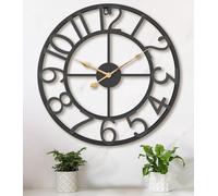 Grande horloge murale moderne, 47 cm, noir métallisé, chiffres arabes, cuisine, bureau, salle à manger