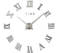 Grande horloge murale moderne en argent avec cadran miroir en 3D