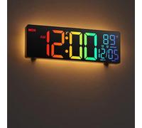 Grande horloge murale numérique, 11 pouces, télécommande, double réveil, 8 couleurs RVB, grand écran LED, luminosité automatique, date, passage automatique à l'heure d'été, température
