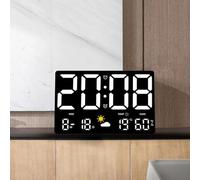 Grande horloge murale numérique à LED avec prévisions météo, moniteur de température et d'humidité, affichage calendrier, luminosité réglable à 5 niveaux, support mural pour la maison, le bureau, la